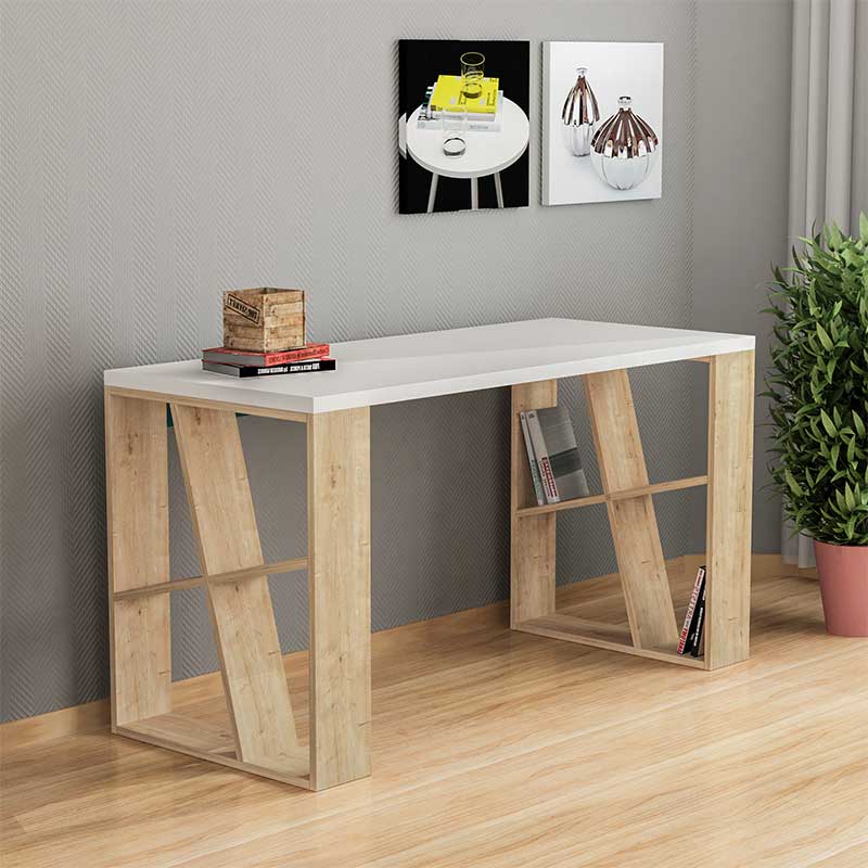 Γραφείο Honey pakoworld χρώμα λευκό - light oak 140x60x75εκ