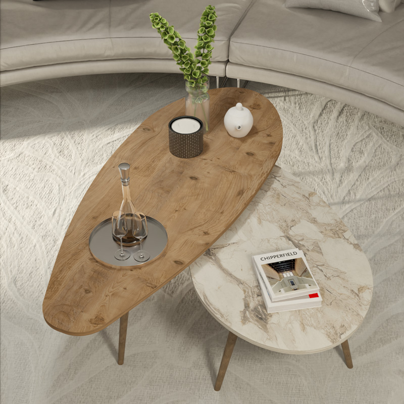 Τραπέζι σαλονιού Monty pakoworld 2 τεμ σε απόχρωση φυσικό-μπεζ μαρμάρου 116x46x46εκ