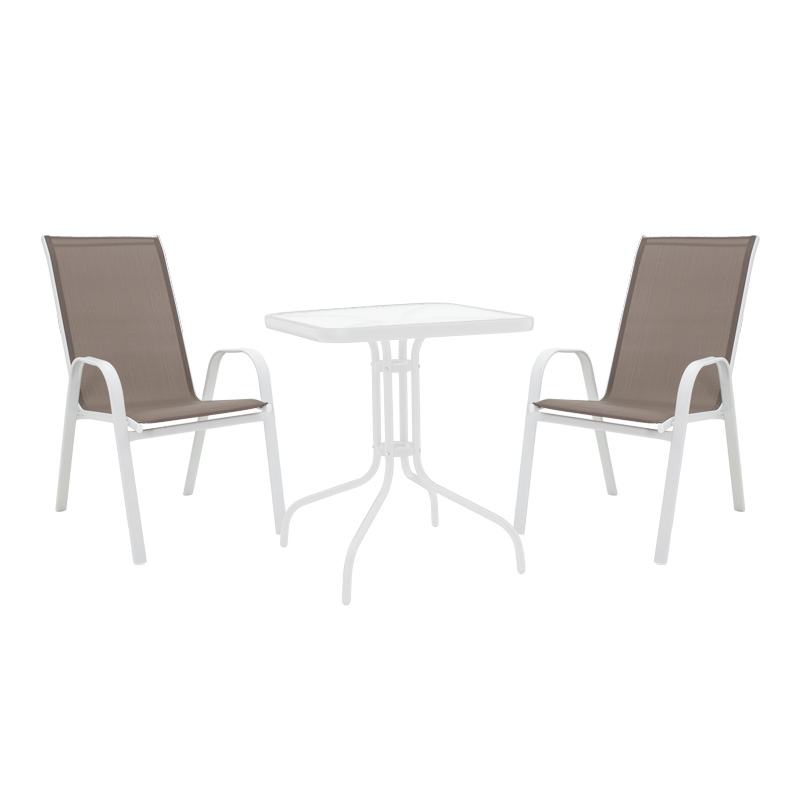 Τραπεζαρία Watson-Calan pakoworld σετ 3τεμ μέταλλο λευκό- γυαλί 70x70x70εκ