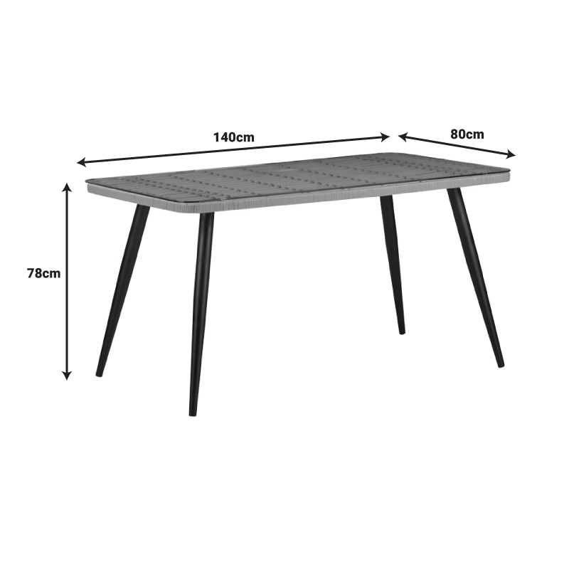 Τραπεζαρία Naoki-Tanish σετ 5 τεμ pakoworld γυάλινο- pe rattan σε φυσική απόχρωση με μαυρα πόδια 140x80x78εκ