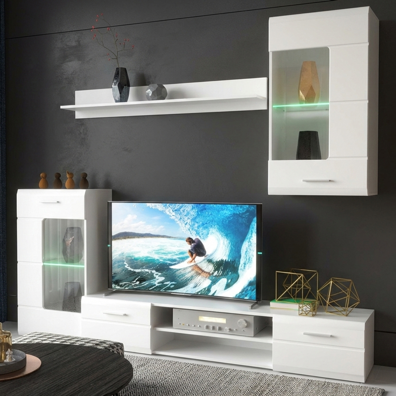 Σύνθετο σαλονιού Saleto pakoworld λευκό 230.2x39.6x202.4εκ