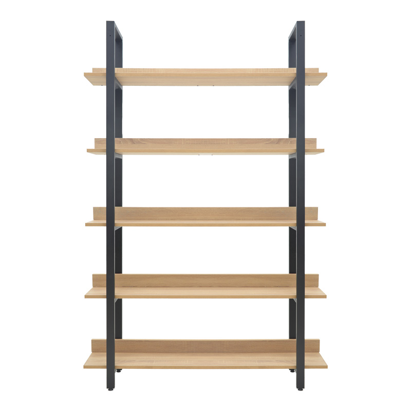 Βιβλιοθήκη Almond pakoworld σε oak-μαύρη απόχρωση 120x29x185εκ