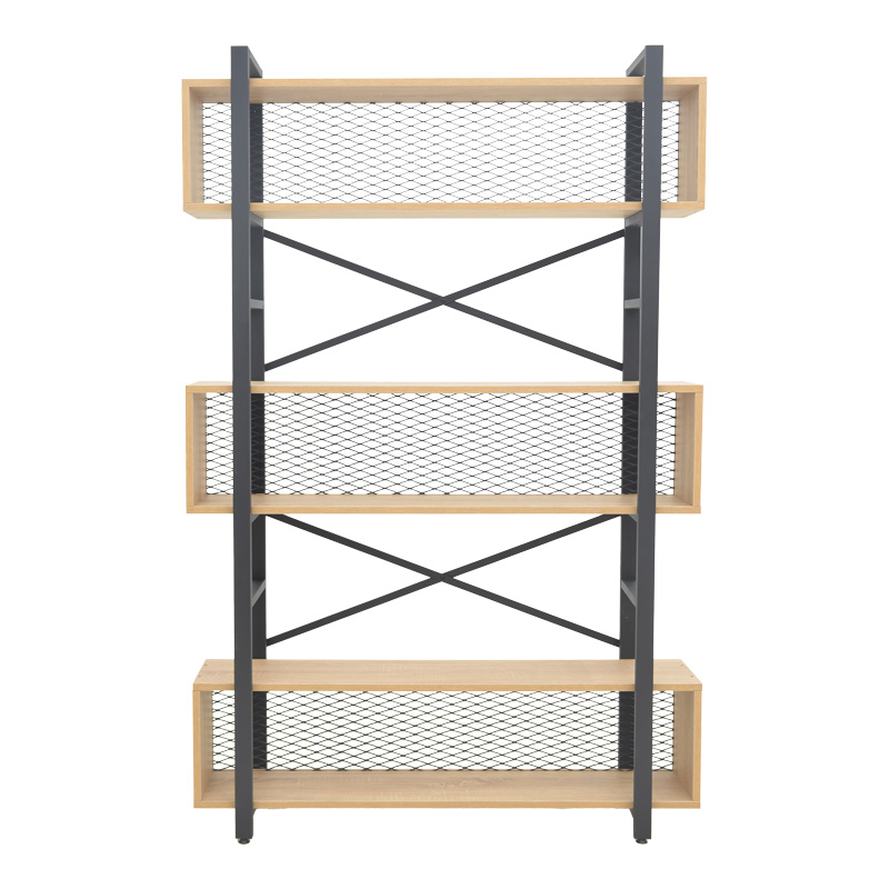 Βιβλιοθήκη Fifer pakoworld σε oak-μαύρη απόχρωση 120x28x185εκ
