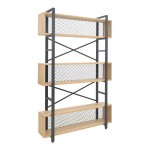 Βιβλιοθήκη Fifer pakoworld σε oak-μαύρη απόχρωση 120x28x185εκ