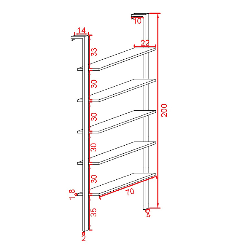 Ραφιέρα Τοίχου Tenesi pakoworld σε λευκή απόχρωση με χρυσό μεταλλικό σκελετό 60x22x200εκ