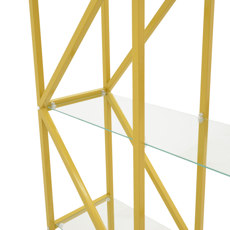 Ραφιέρα Aylan pakoworld γυαλί - μέταλλο σε χρυσή απόχρωση 100x30x200εκ