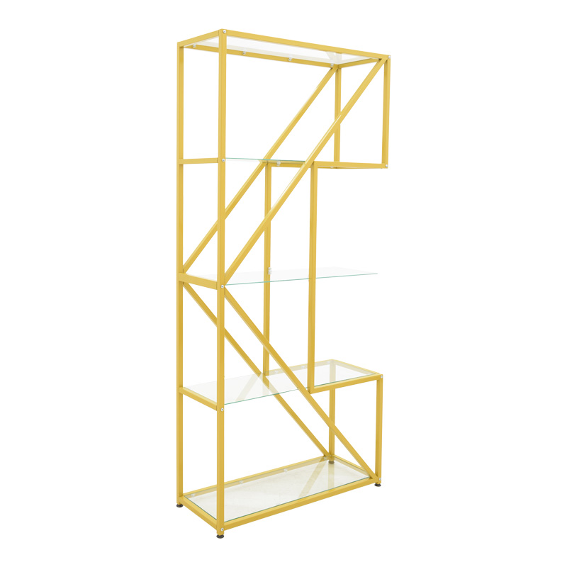 Ραφιέρα Aylan pakoworld γυαλί - μέταλλο σε χρυσή απόχρωση 100x30x177εκ