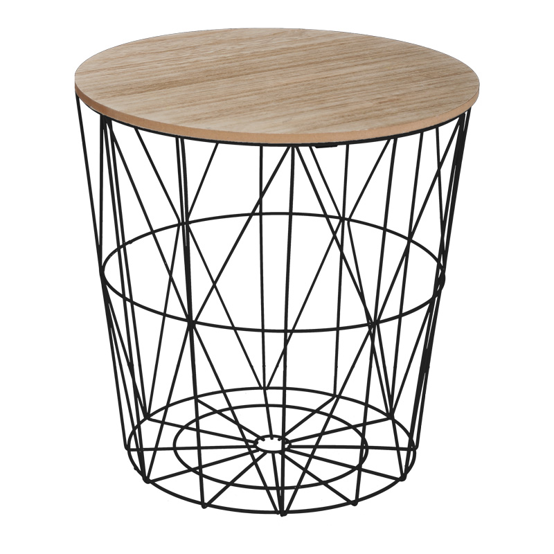 Βοηθητικό τραπέζι Kumi pakoworld mdf επιφάνεια oak και μέταλλο σε μαύρη απόχρωση Φ40x41εκ