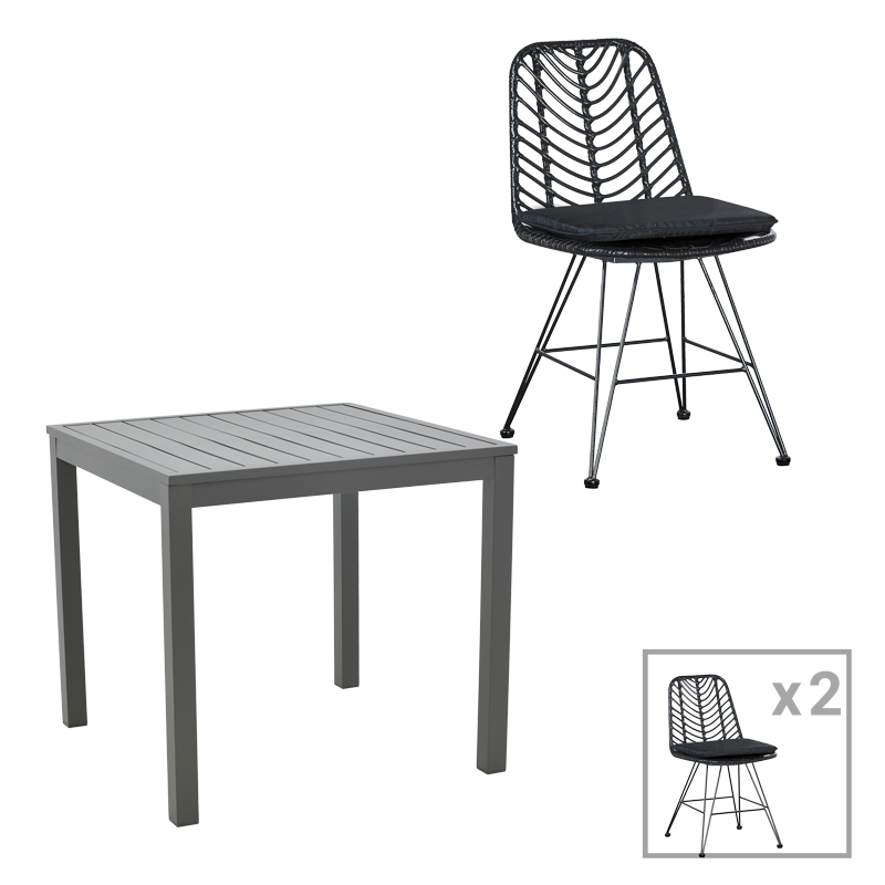 Τραπεζαρία Kliton-Naoki σετ 3τεμ pakoworld ανθρακί αλουμίνιο και μέταλλο σε μαύρη απόχρωση 80x80x74εκ