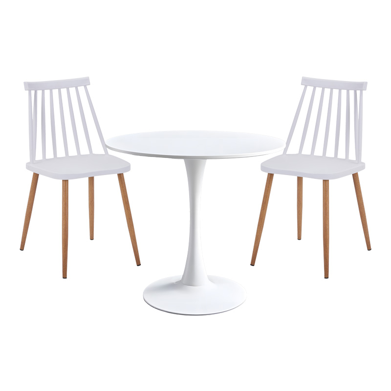 Τραπεζαρία Elijah-Aurora I pakoworld σετ 3τεμ pp σε λευκή απόχρωση με φυσικό πόδι Φ60x74εκ