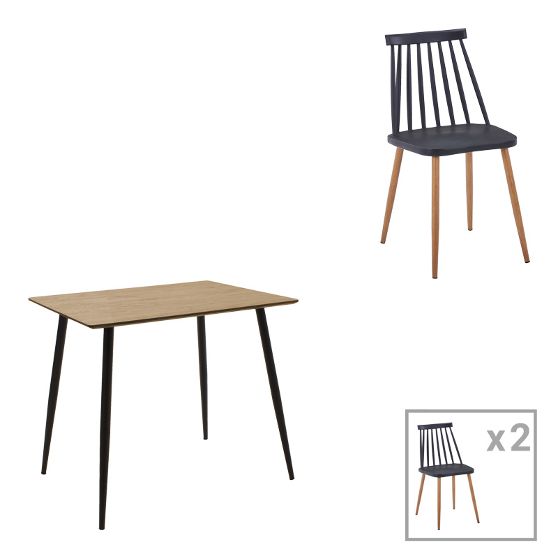 Τραπεζαρία Cuba-Aurora I pakoworld σετ 3τεμ σε sonoma-μαύρη απόχρωση 70x70x75εκ