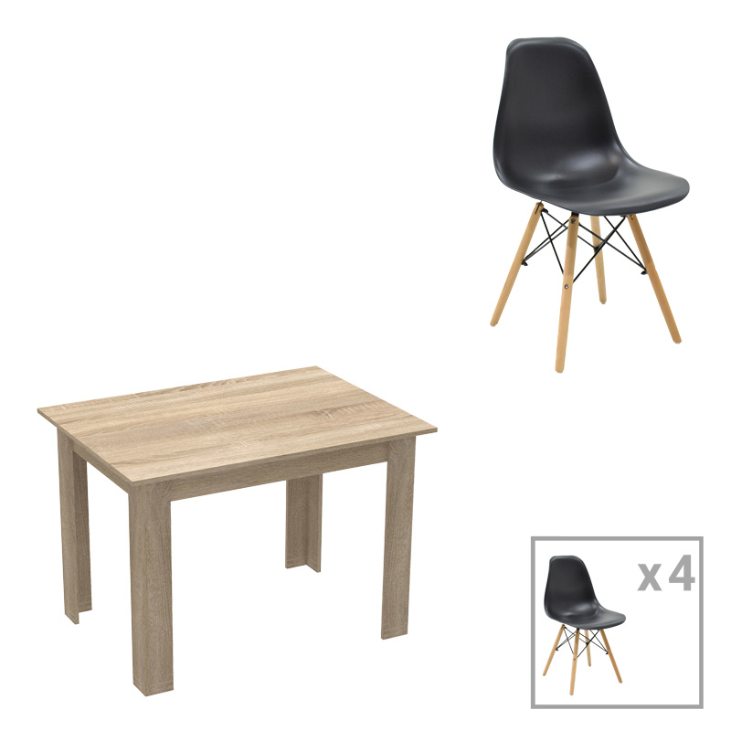 Τραπεζαρία Manka-Julita pakoworld σετ 5τεμ σε sonoma-μαύρη απόχρωση 110x80x77εκ