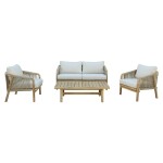 Σαλόνι κήπου Malibu pakoworld φυσικό ξύλο ακακία-ύφασμα μπεζ