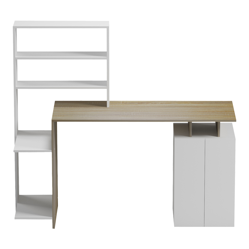 Γραφείο με βιβλιοθήκη και ντουλάπι Meza pakoworld sonoma-λευκό 146.3x55x128.8εκ