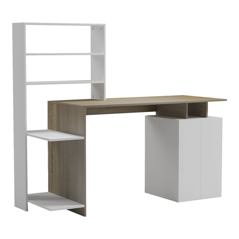 Γραφείο με βιβλιοθήκη και ντουλάπι Meza pakoworld sonoma-λευκό 146.3x55x128.8εκ