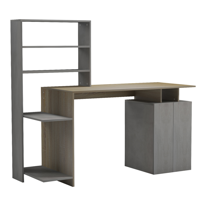 Γραφείο με βιβλιοθήκη και ντουλάπι Meza pakoworld sonoma-γκρι cement 146.3x55x128.8εκ