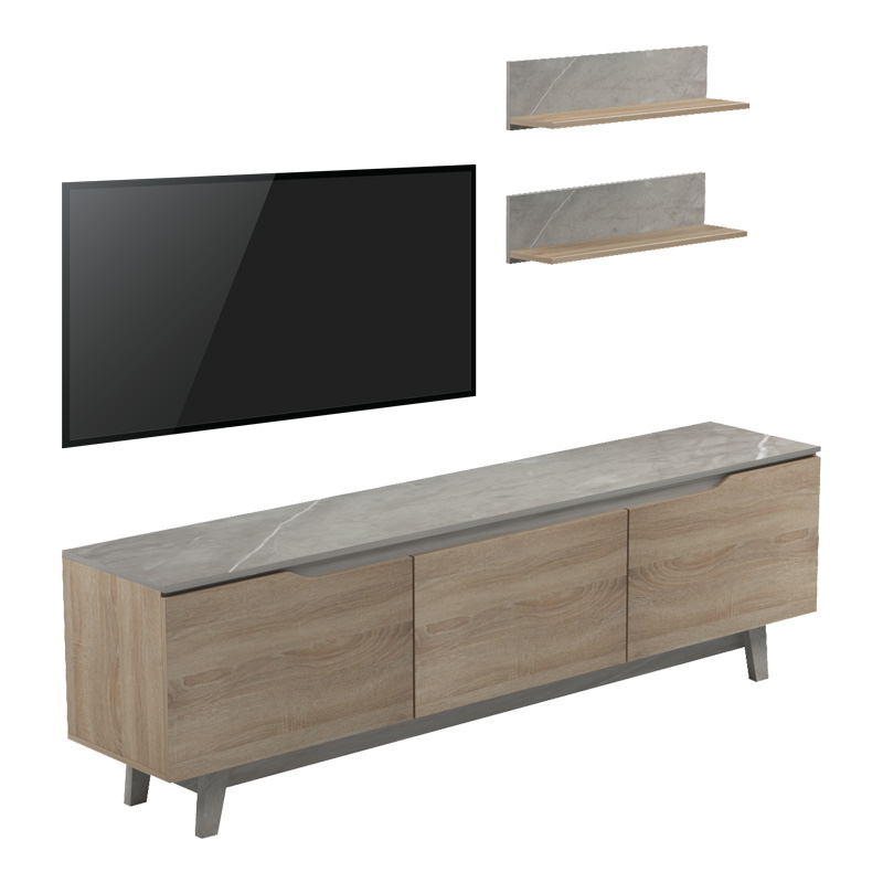 Σύνθετο σαλονιού Kasia pakoworld μπεζ μαρμάρου-sonoma 180x35x48.5εκ