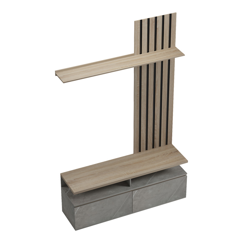 Σύνθετο σαλονιού Perlento pakoworld σε μπεζ μαρμάρου με sonoma απόχρωση 140x41x219.5εκ