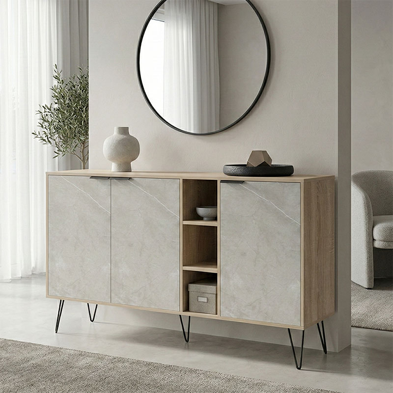 Μπουφές Balain pakoworld sonoma-γκρι μπεζ όψη μαρμάρου 142x35.5x83εκ