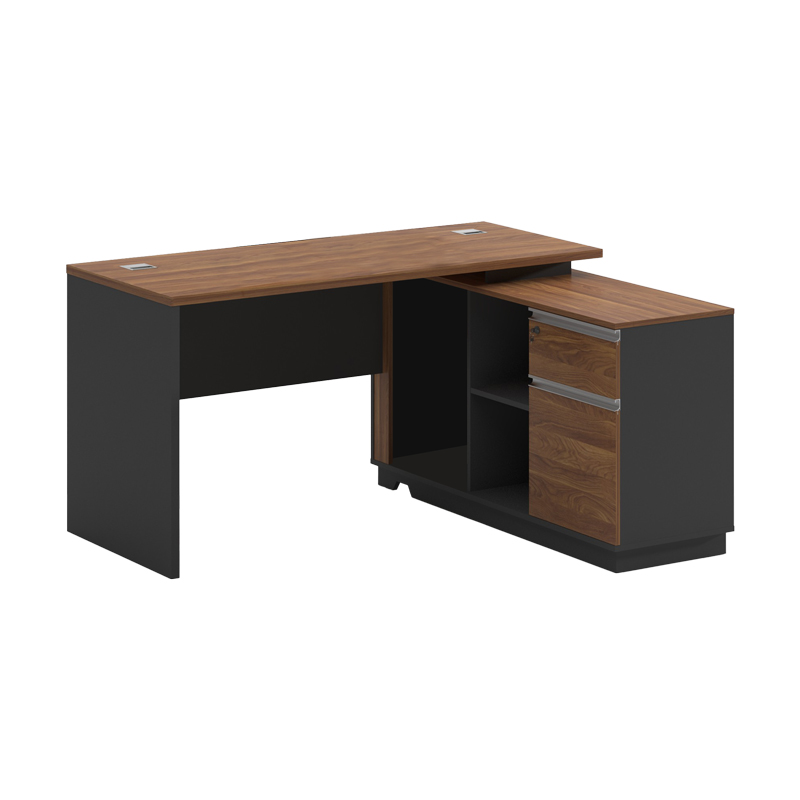 Γραφείο επαγγελματικό με δεξιά γωνία Oscar pakoworld μελαμίνη σε καρυδί-ανθρακί απόχρωση140x120x76εκ