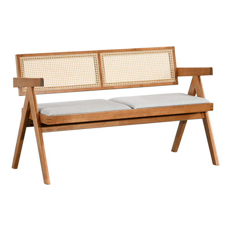 Καναπές Winslow pakoworld διθέσιος ξύλο rubberwood σε ανοιχτό καρυδί χρώμα-ύφασμα ανοιχτό γκρι 130x60x77.5εκ