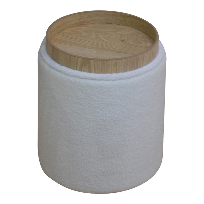 Σκαμπό-μπαούλο Batur pakoworld μπουκλέ ύφασμα σε λευκή απόχρωση Φ34x38εκ