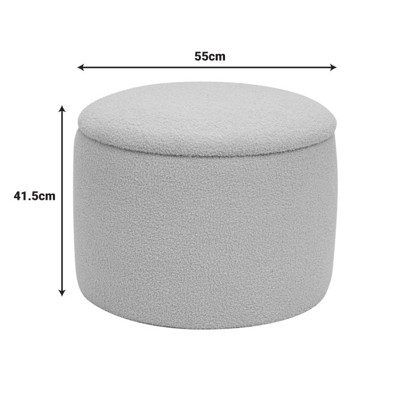 Σκαμπό-μπαούλο Roundy pakoworld μπουκλέ ύφασμα σε μπεζ απόχρωση Φ55x41.5εκ