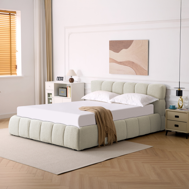 Κρεβάτι Jeby pakoworld ύφασμα σε κρεμ απόχρωση με αποθηκευτικό χώρο 160x200εκ