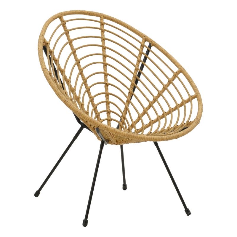 Πολυθρόνα Naoki pakoworld pe ratatn σε φυσική απόχρωση-μέταλλο μαύρο πόδι 78x74x87εκ