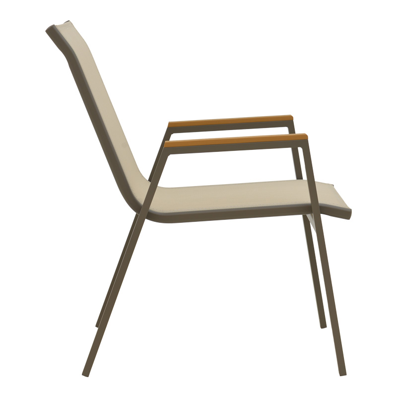 Πολυθρόνα Azelie pakoworld στοιβαζόμενη σαμπανιζέ αλουμίνιο και textilene σε ανοιχτή γκρι απόχρωση 56x75x88εκ