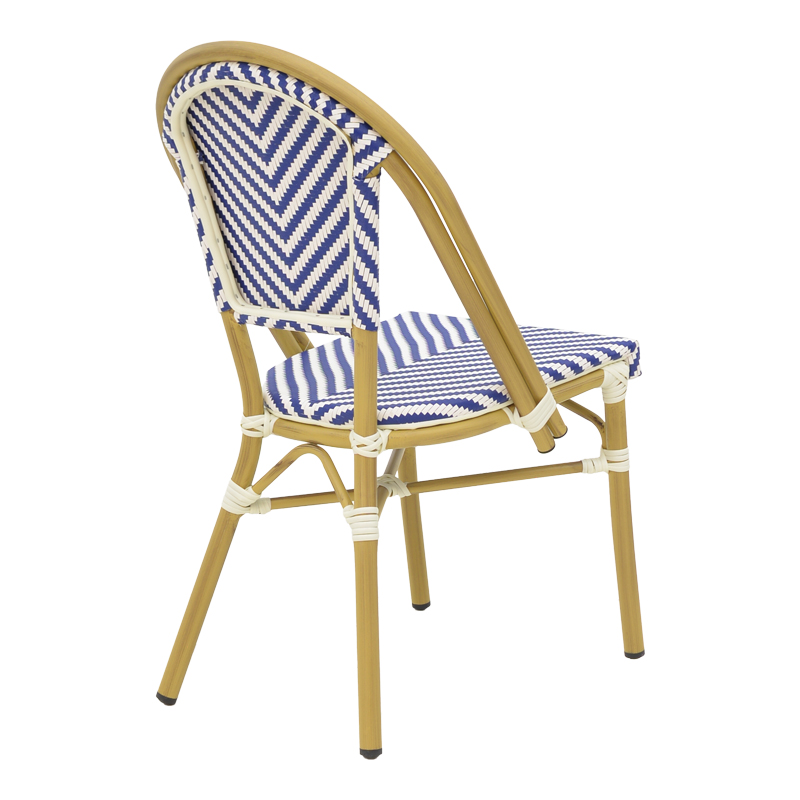 Καρέκλα Uamrin pakoworld στοιβαζόμενη φυσικό αλουμίνιο-λευκό και μπλε pe rattan 46x57x85εκ