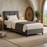 Κρεβάτι Melei pakoworld ύφασμα σε ανθρακί απόχρωση 90x200εκ