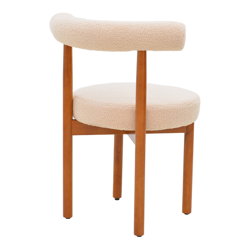 Καρέκλα Fenza pakoworld μπεζ μπουκλέ ύφασμα-πόδι ξύλο οξιάς σε καρυδί απόχρωση 60x54x75εκ