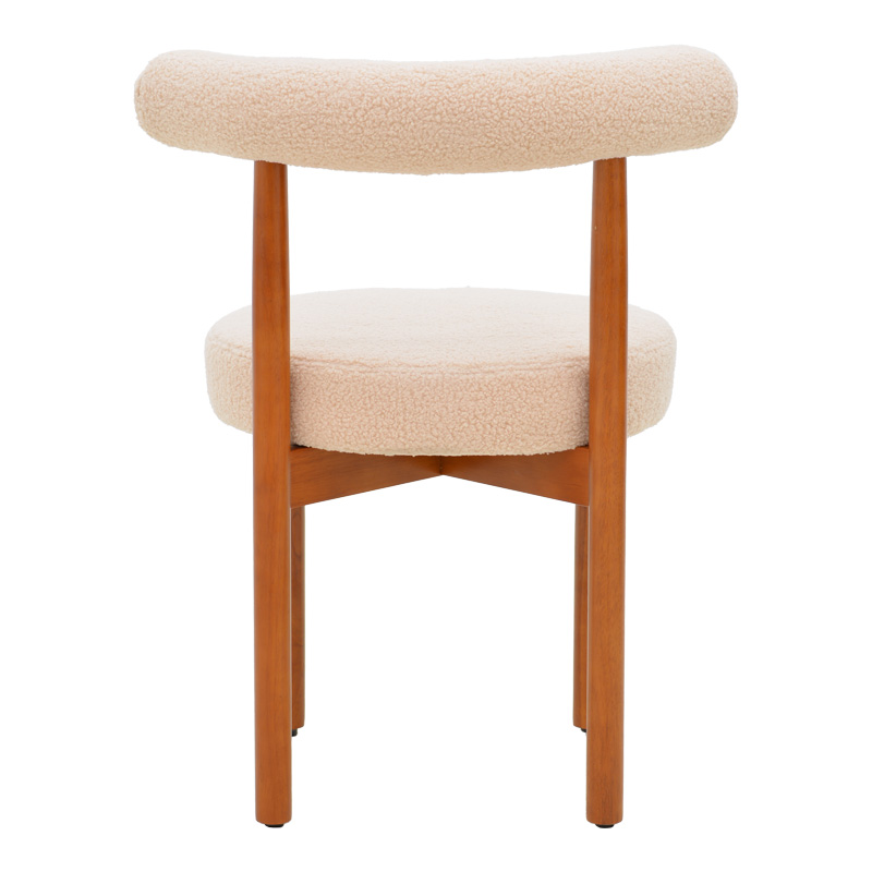 Καρέκλα Fenza pakoworld μπεζ μπουκλέ ύφασμα-πόδι ξύλο οξιάς σε καρυδί απόχρωση 60x54x75εκ