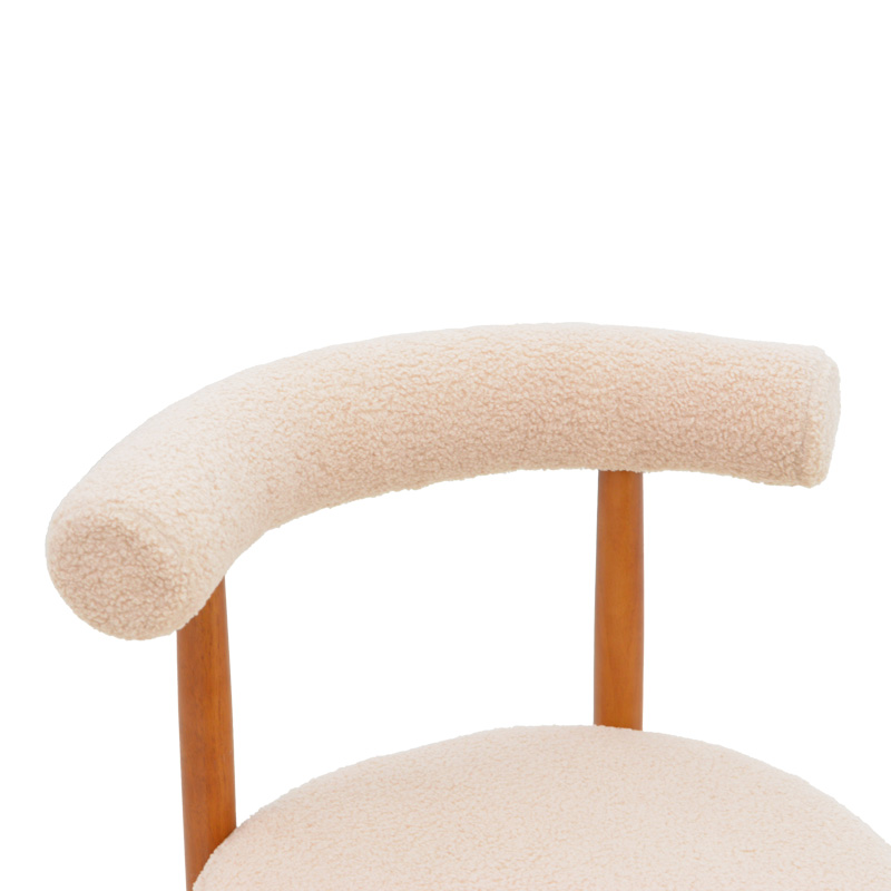 Καρέκλα Fenza pakoworld μπεζ μπουκλέ ύφασμα-πόδι ξύλο οξιάς σε καρυδί απόχρωση 60x54x75εκ