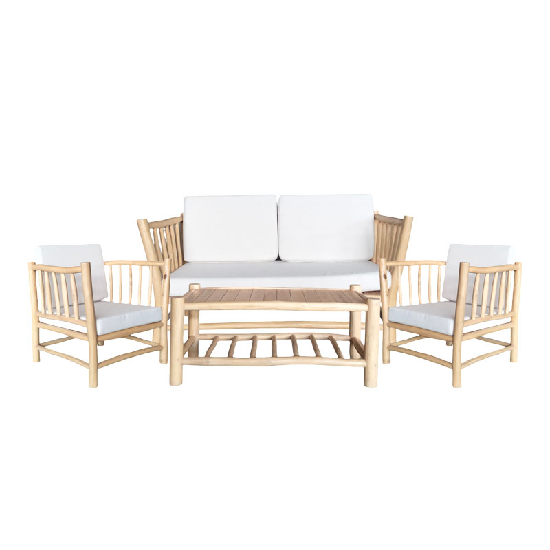 Σαλόνι Mayorka pakoworld σετ 4 τεμαχίων φυσικό teak ξύλο-λευκό μαξιλάρι