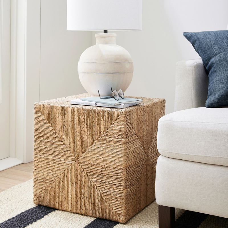 Σκαμπό Lerkmon Inart ψαθα σε φυσική απόχρωση 40x40x40εκ