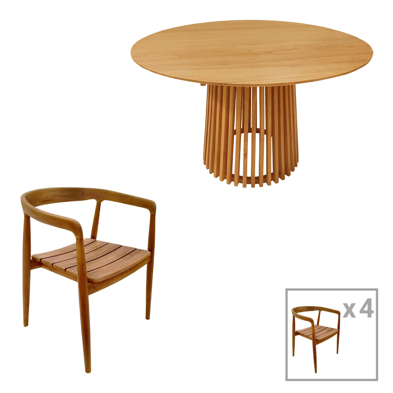 Τραπεζαρία 5τεμ Noody-Kenda I pakoworld teak ξύλο σε φυσική απόχρωση Φ120x75