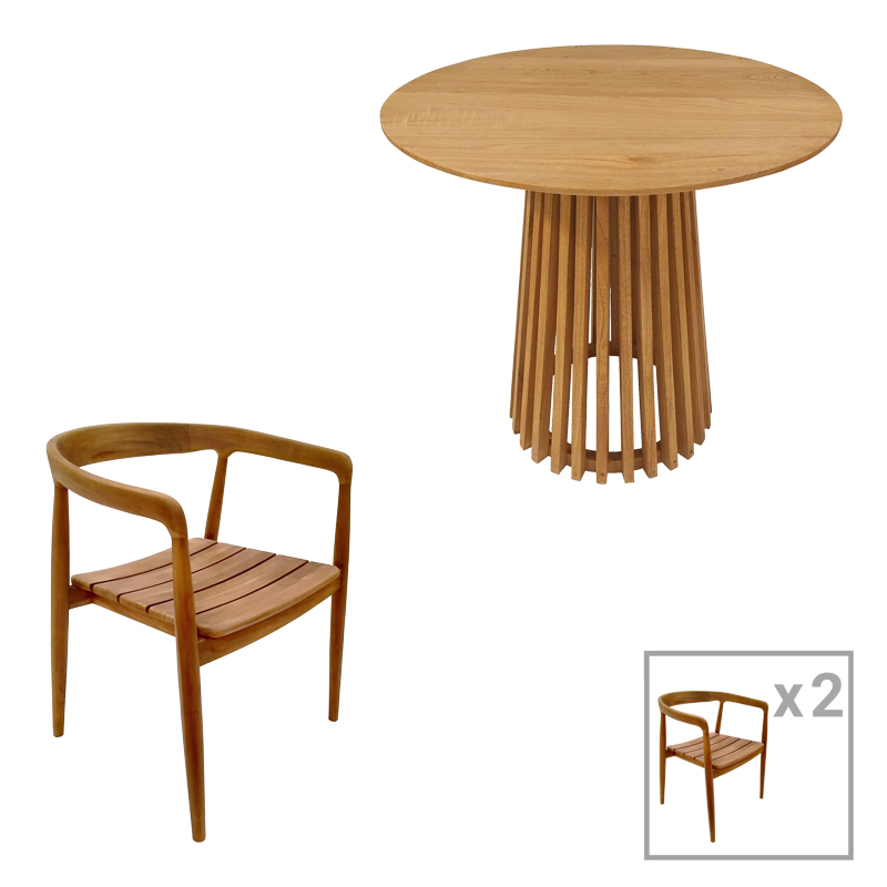 Τραπεζαρία 3τεμ Noody-Kenda I pakoworld teak ξύλο σε φυσική απόχρωση Φ80x75