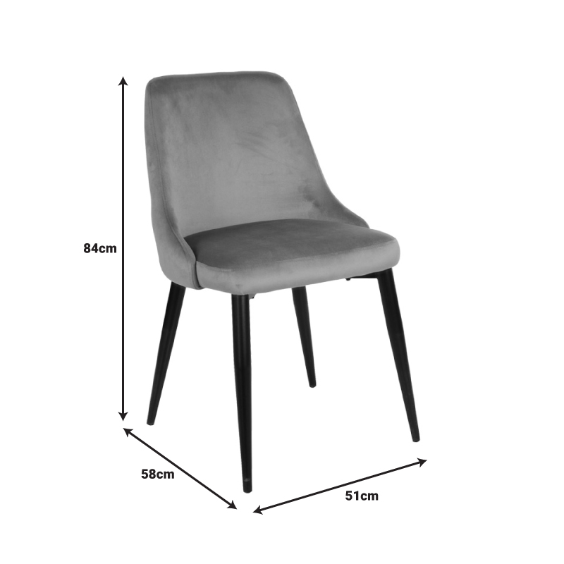 Καρέκλα Zedna pakoworld γκρι βελούδο με μαύρα μεταλλικά πόδια 51x58x84εκ