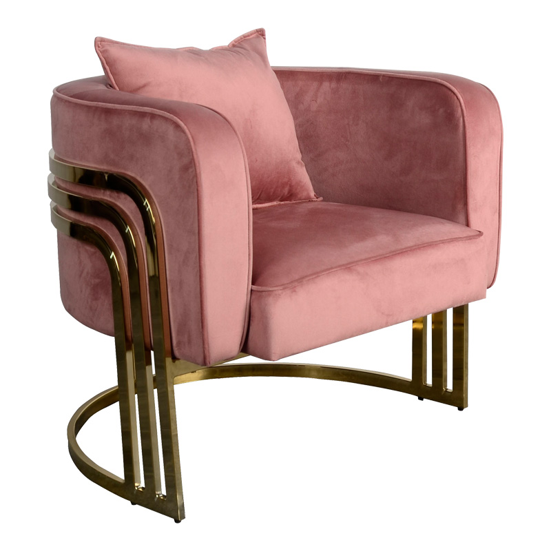 Πολυθρόνα Roblu pakoworld χρυσό μέταλλο και βελούδο σε απόχρωση σάπιο μήλο 72x77.4x70εκ