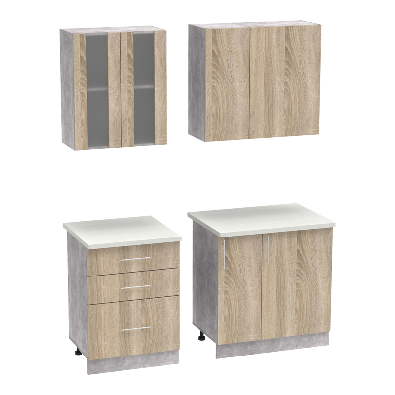 Σύνθεση κουζίνας Festa III pakoworld μελαμίνη σε sonoma απόχρωση και πάγκο σε ανοιχτό γκρι 140x60x85εκ