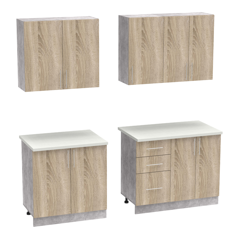 Σύνθεση κουζίνας Festa V pakoworld μελαμίνη σε sonoma απόχρωση και πάγκο σε ανοιχτό γκρι 180x60x85εκ