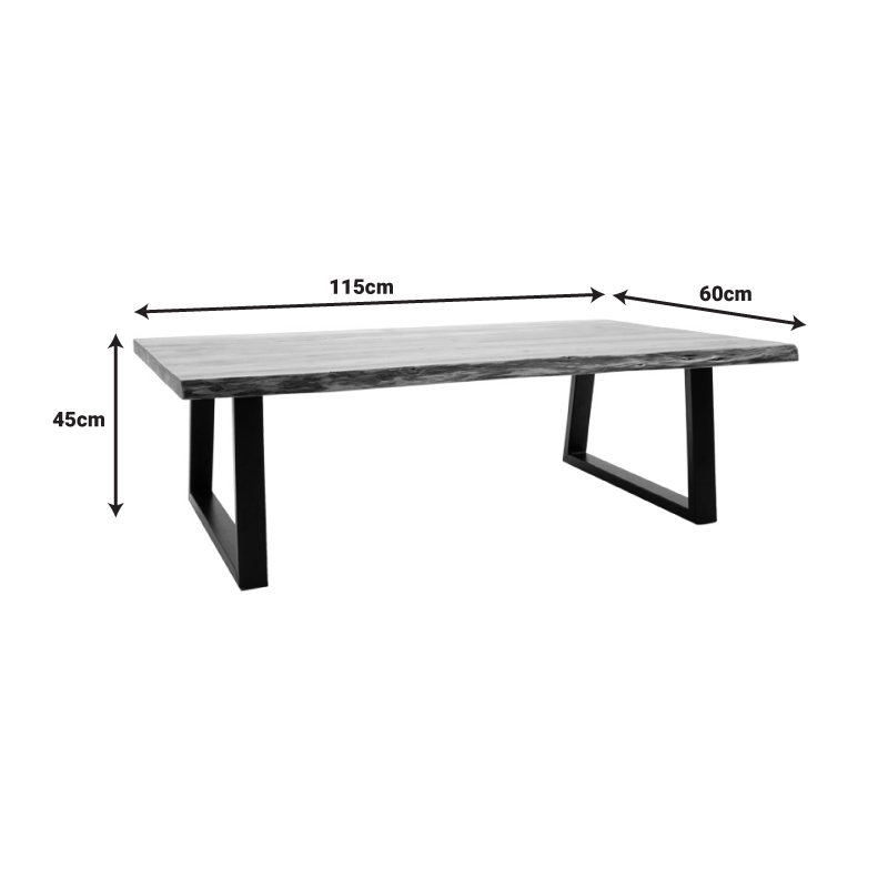 Τραπέζι σαλονιού Miles pakoworld μασίφ ξύλο ακακίας πάχους 3.7-4εκ σε φυσική απόχρωση με μαύρα μεταλλικά πόδια 115x60x45εκ