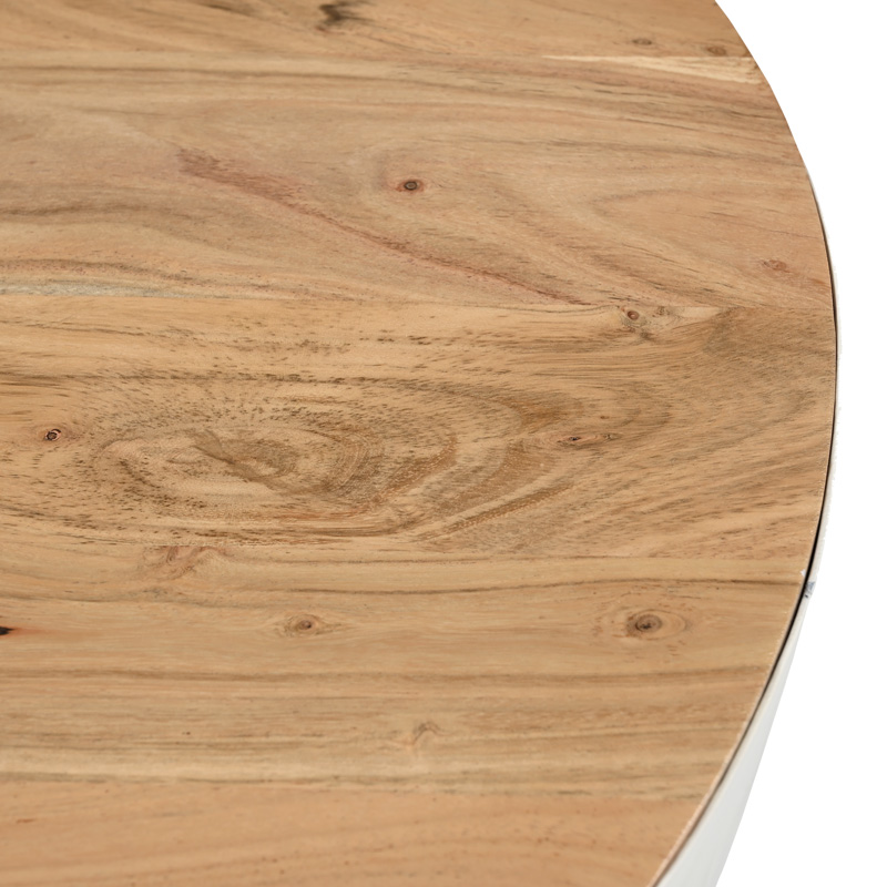 Τραπέζι σαλονιού Coffelty Inart λευκό μέταλλο-μασίφ ξύλο ακακίας Φ90x40εκ