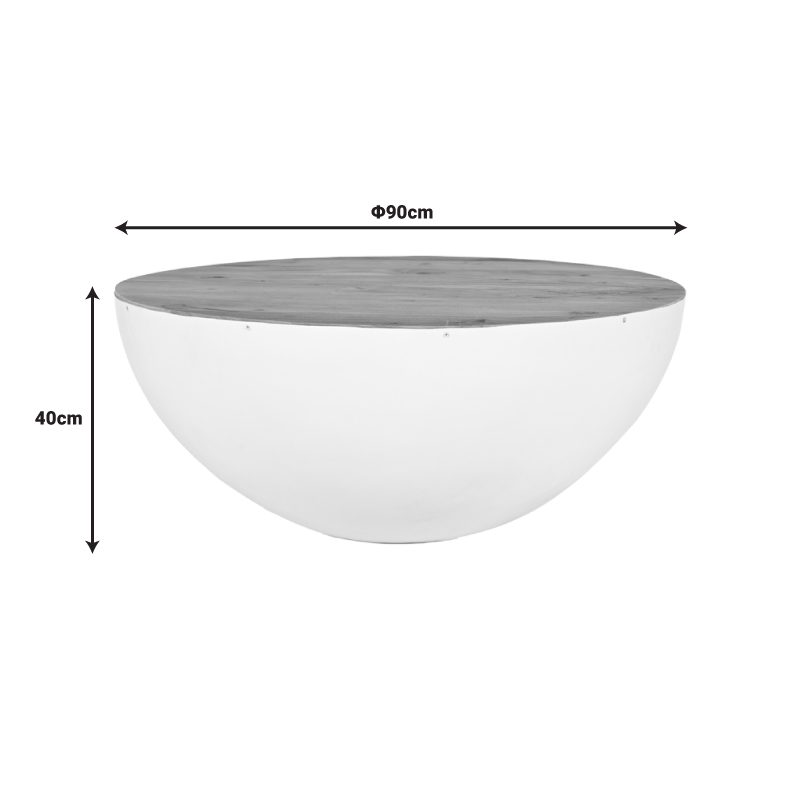 Τραπέζι σαλονιού Coffelty Inart λευκό μέταλλο-μασίφ ξύλο ακακίας Φ90x40εκ