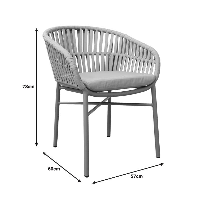 Πολυθρόνα αλουμινίου-pe σχοινί Frama pakoworld στοιβαζόμενη σε καφε απόχρωση και μαξιλάρι 57x60x78εκ
