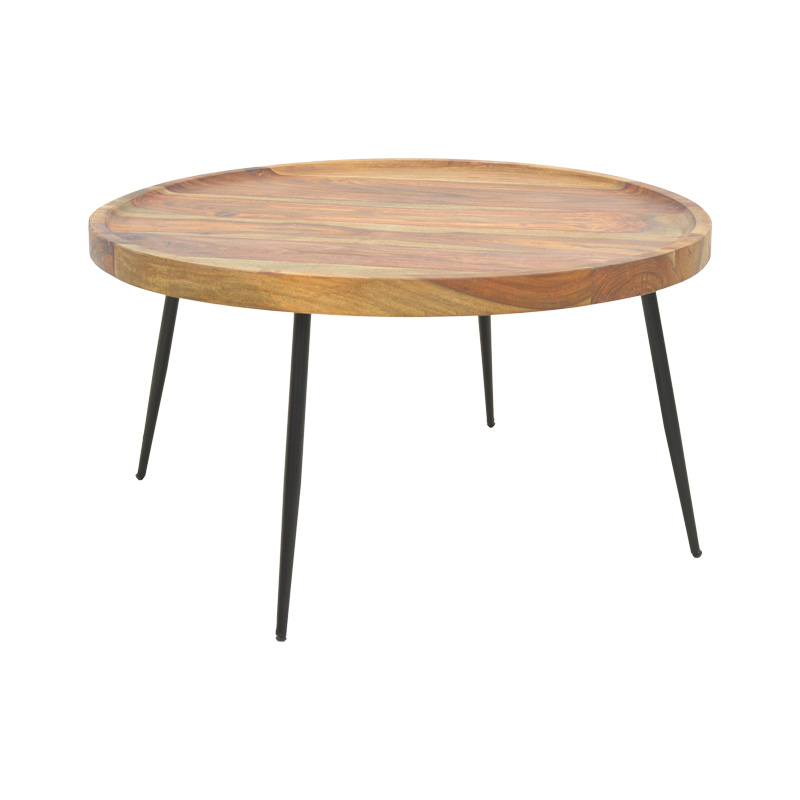 Τραπέζι σαλονιού Tavolo pakoworld μασιφ ξύλο sheesham σε καρυδί απόχρωση με μαύρα μεταλλικά πόδια Φ75x39εκ