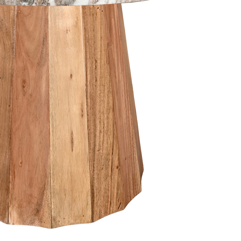 Τραπέζι Ezerdian pakoworld μασίφ ξύλο ακακίας σε φυσική απόχρωση με επιφάνεια ματ μαρμάρου Φ150x76εκ