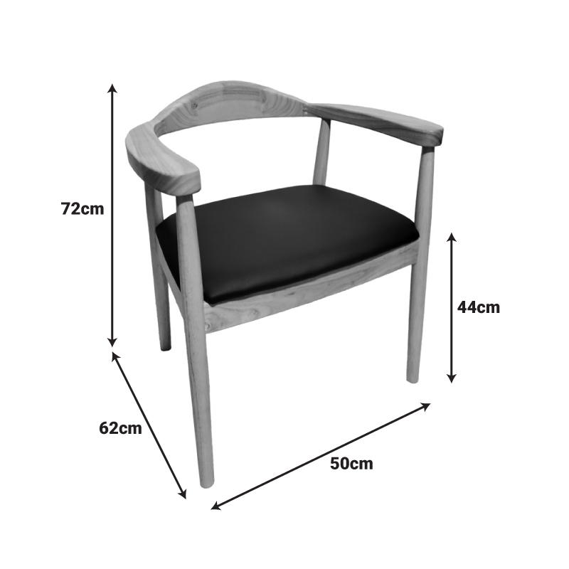Πολυθρόνα Joube pakoworld rubberwood σε φυσική απόχρωση με μαύρο pu μαξιλάρι 59x48x73εκ